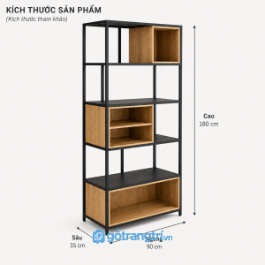 Kệ trang trí khung sắt mặt gỗ 4 tầng giúp lưu trữ và trang trí không gian hiện đại