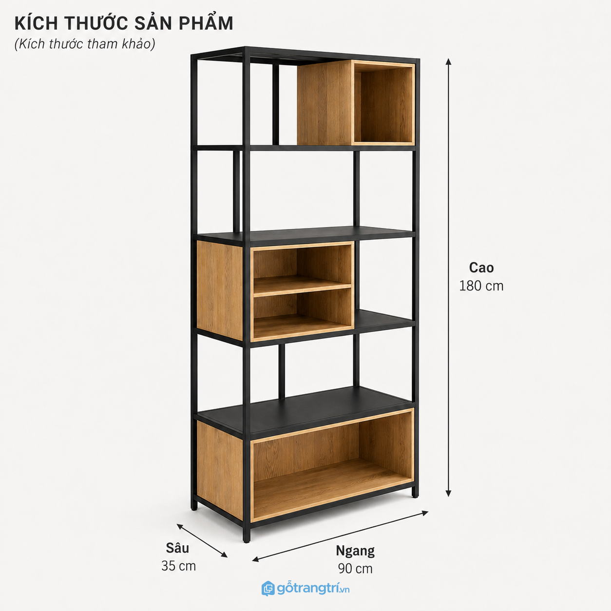 Kệ trang trí khung sắt mặt gỗ 4 tầng giúp lưu trữ và trang trí không gian hiện đại