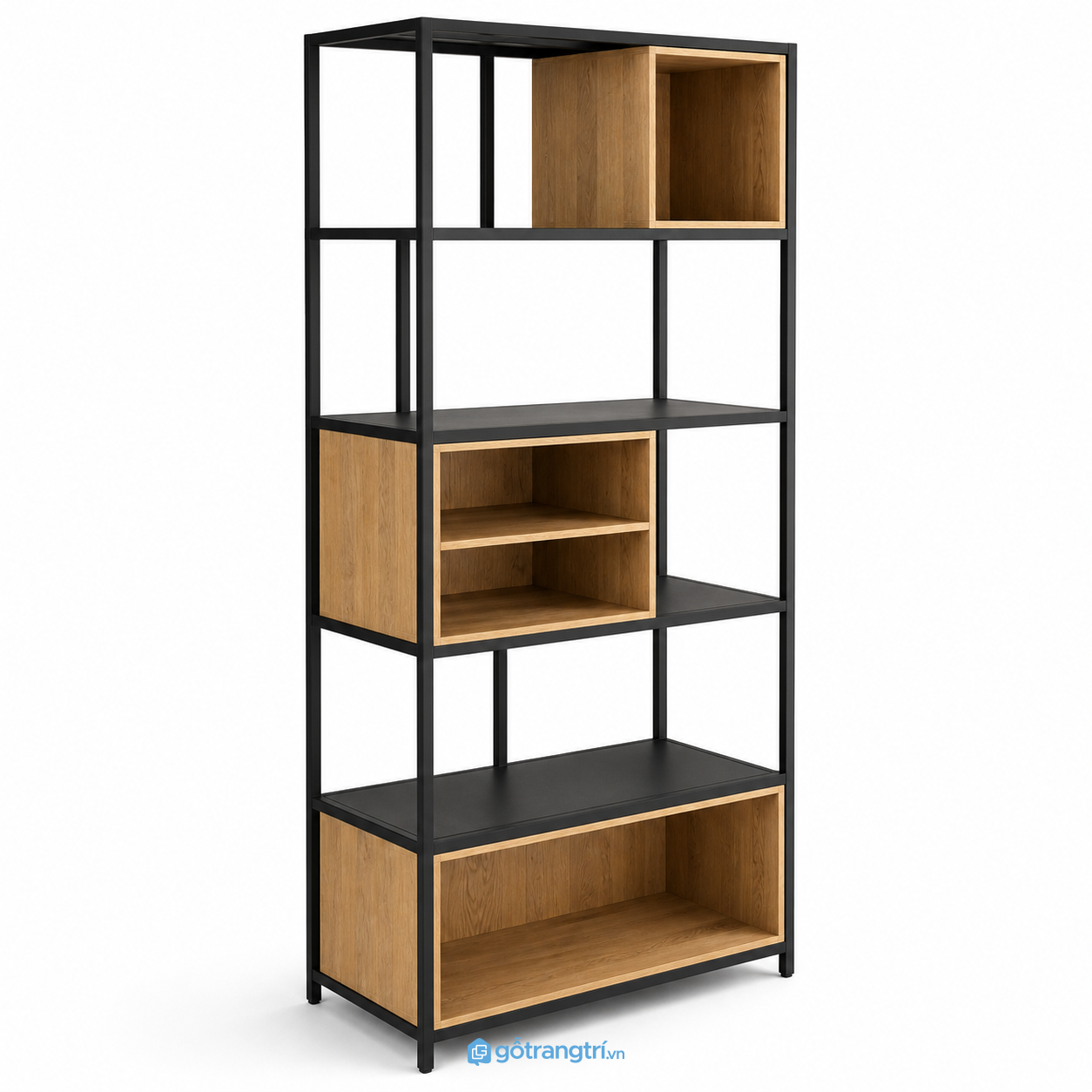 Kệ trang trí khung sắt mặt gỗ 4 tầng phong cách công nghiệp GHS-1020 - hình ảnh thực tế 1