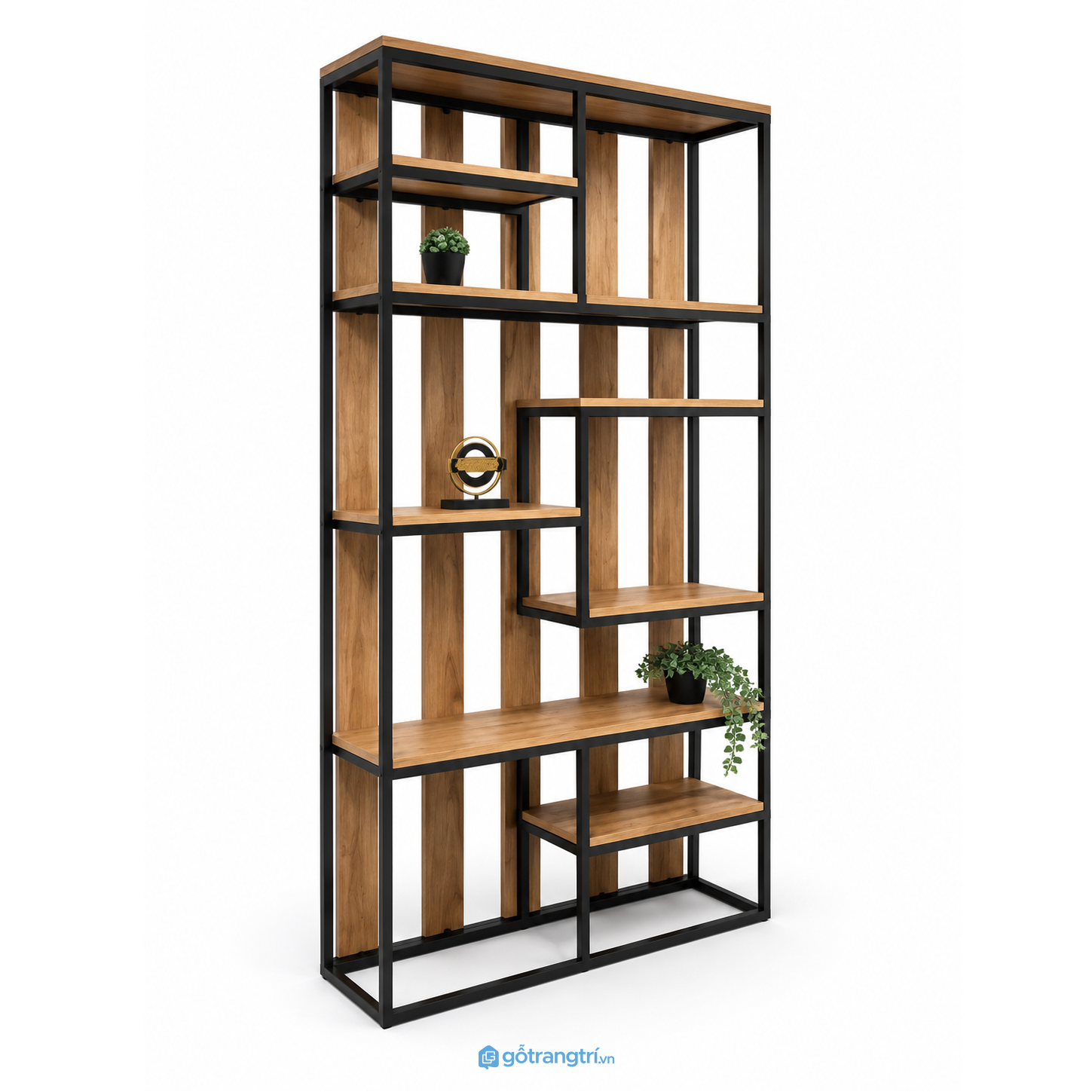 Kệ trang trí khung sắt mặt gỗ hiện đại nhiều tầng GHS-1015 - 1000x300x2100mm - Tùy chọn - GHS-1015