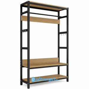 Kệ treo quần áo khung sắt có ghế ngồi hiện đại GHS-1000 - 2000x400x1000mm - vân gỗ - GHS-1000