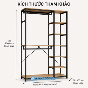 Kệ treo quần áo khung sắt có kệ lưu trữ tối ưu không gian sắp xếp quần áo