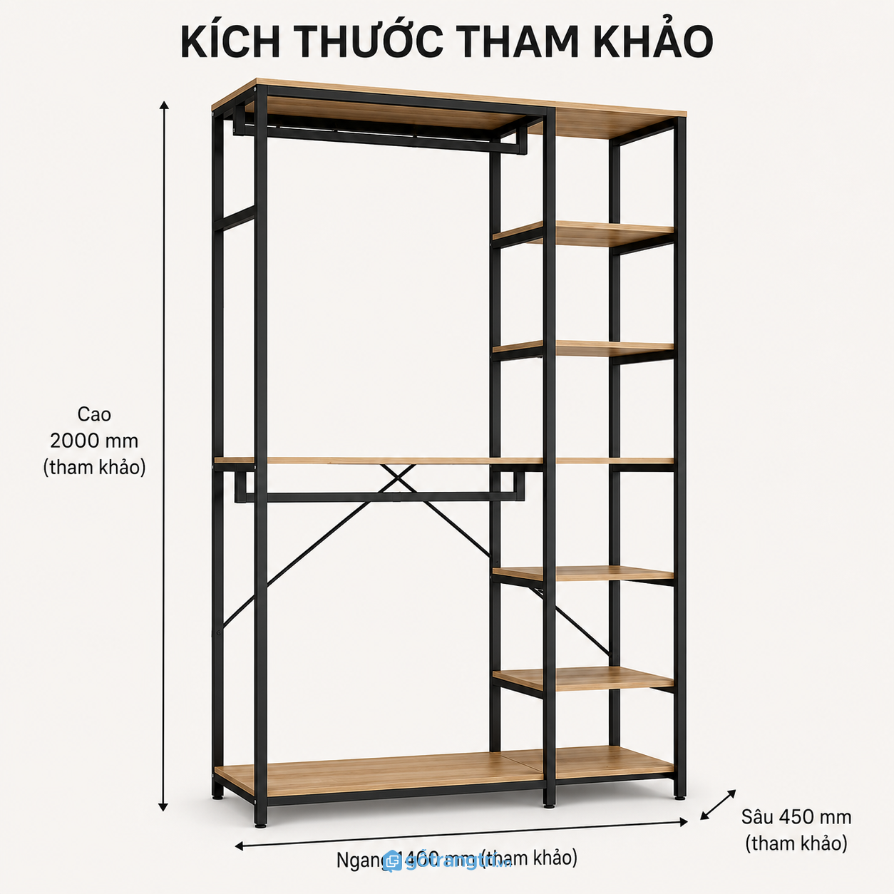 Kệ treo quần áo khung sắt có kệ lưu trữ tối ưu không gian sắp xếp quần áo