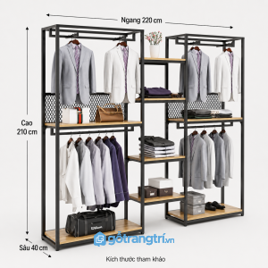 Kệ treo quần áo khung sắt đôi 2m2 nhiều tầng