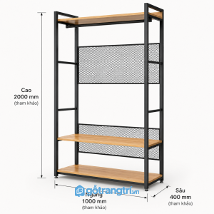 Kệ treo quần áo khung sắt gỗ 1m có ba tầng để đồ