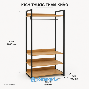 Kệ treo quần áo khung sắt mặt gỗ 4 tầng tối ưu lưu trữ cho không gian hiện đại