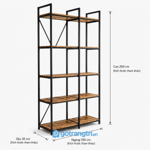 Kệ trưng bày khung sắt 1m 5 tầng mặt gỗ cao 2m