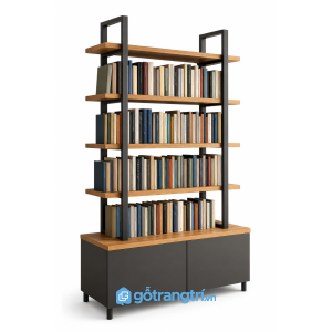 Kệ trưng bày khung sắt gỗ có tủ lưu trữ hiện đại 7400000 GHS-2017 - 2100x380x1200mm - vân gỗvâ - GHS-2017