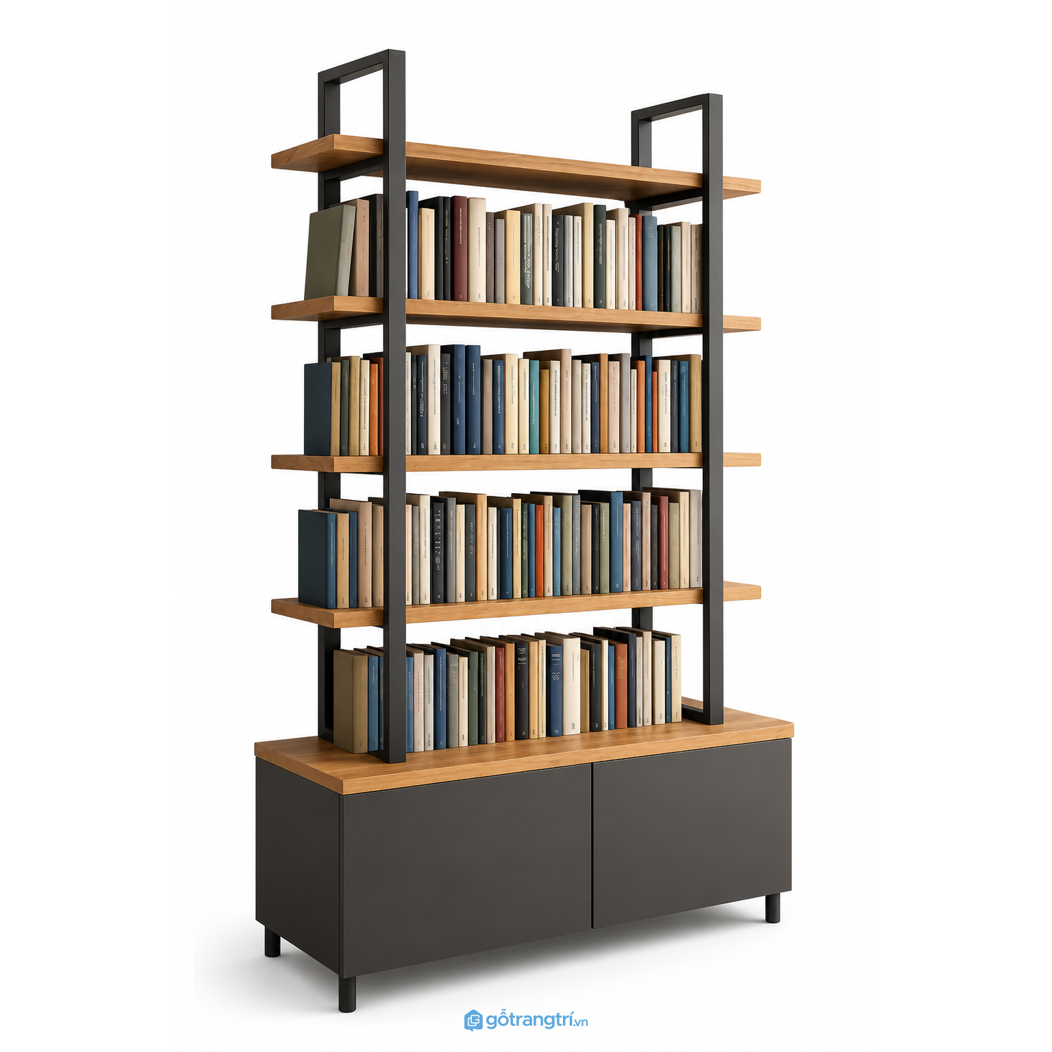 Kệ trưng bày khung sắt gỗ có tủ lưu trữ hiện đại 7400000 GHS-2017 - 2100x380x1200mm - vân gỗvâ - GHS-2017