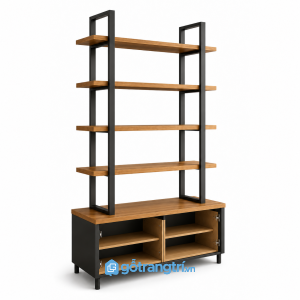 Kệ trưng bày khung sắt gỗ có tủ lưu trữ hiện đại 7400000 GHS-2017 - hình ảnh thực tế 1