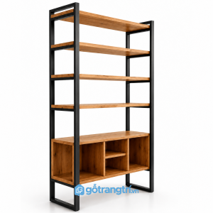 Kệ trưng bày khung sắt gỗ nhiều tầng hiện đại GHS-1001 - 2000x350x1000mm - vân gỗ - GHS-1001