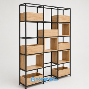 Kệ vách ngăn cây xanh khung sắt gỗ hiện đại GHS-2010 - hình ảnh thực tế 1