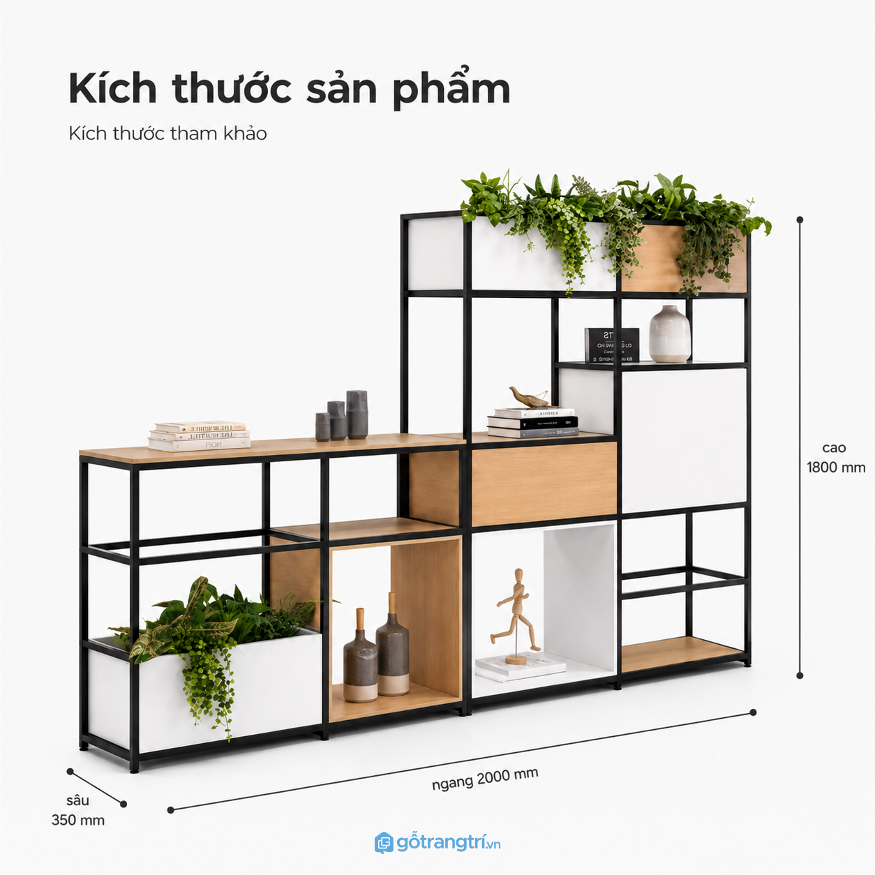 Kệ vách ngăn khung sắt 2m kết hợp bồn cây nhiều ô