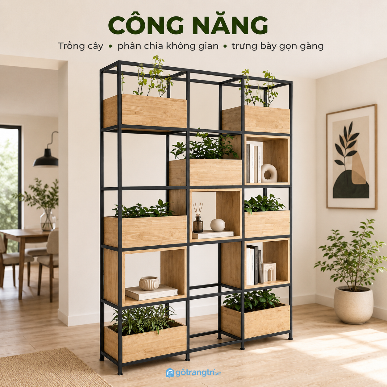 Kết hợp trồng cây, lưu trữ và trưng bày đồ decor Kết hợp trồng cây, lưu trữ và trưng bày đồ decor