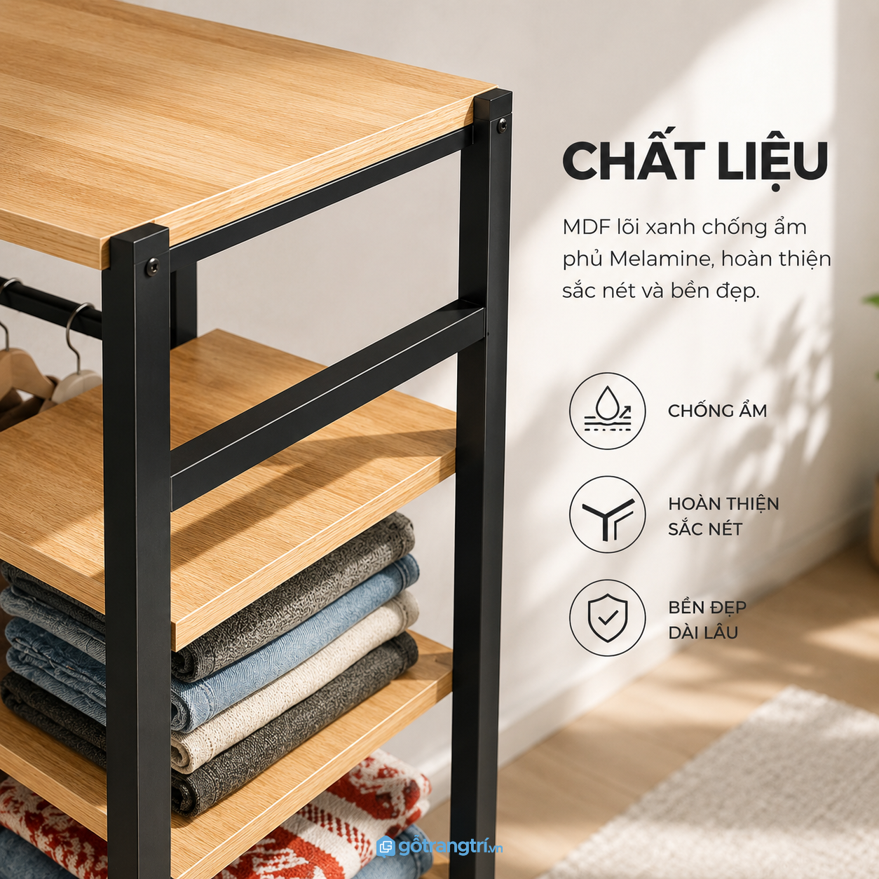 Không gian lưu trữ khoa học cho quần áo và phụ kiện