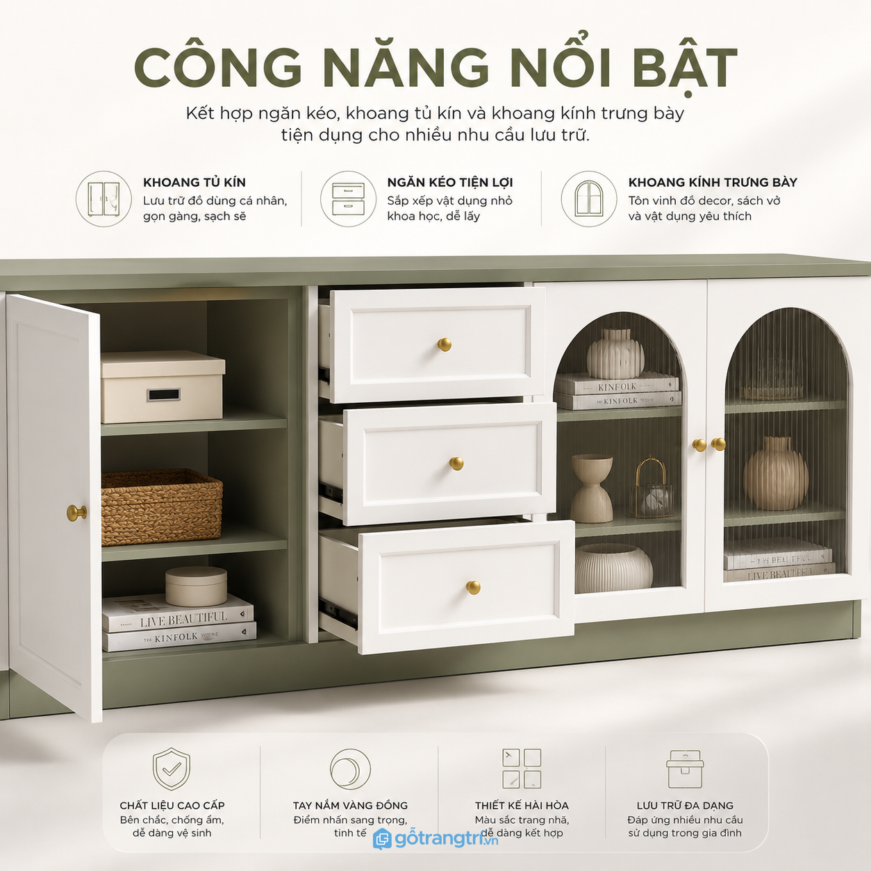 Không gian lưu trữ rộng, sắp xếp đồ dùng khoa học