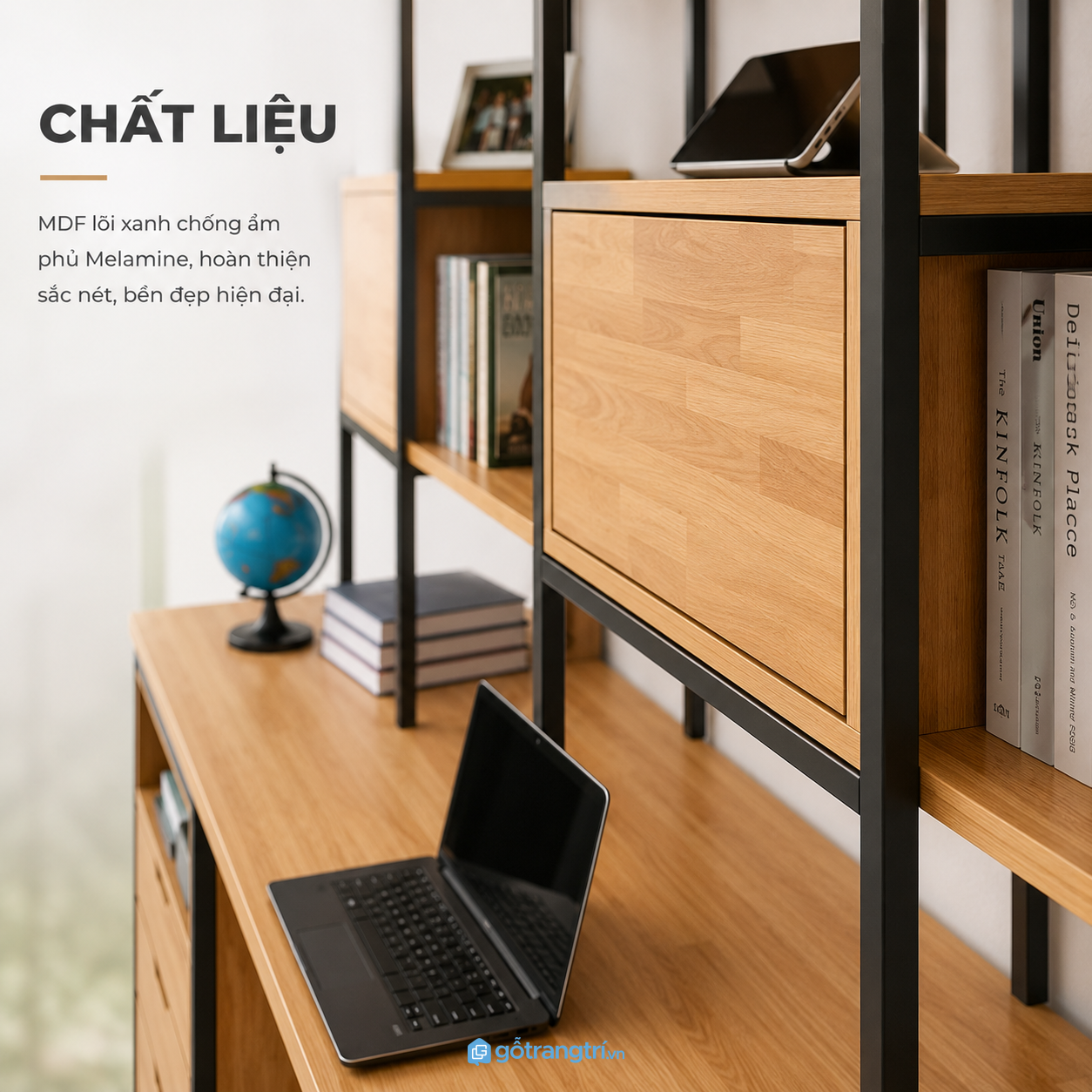 Khung chắc gọn, bề mặt vân gỗ dễ chăm sóc Khung chắc gọn, bề mặt vân gỗ dễ chăm sóc