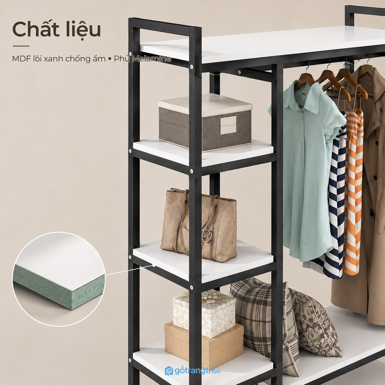Khung kim loại chắc chắn, bề mặt kệ dễ vệ sinh