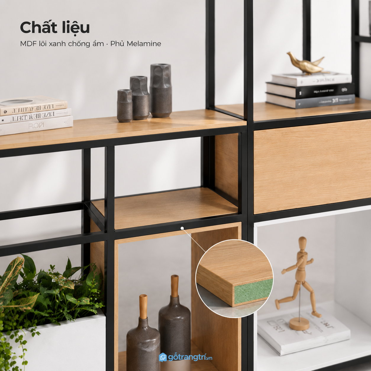Khung kim loại kết hợp gỗ chống ẩm, dễ vệ sinh