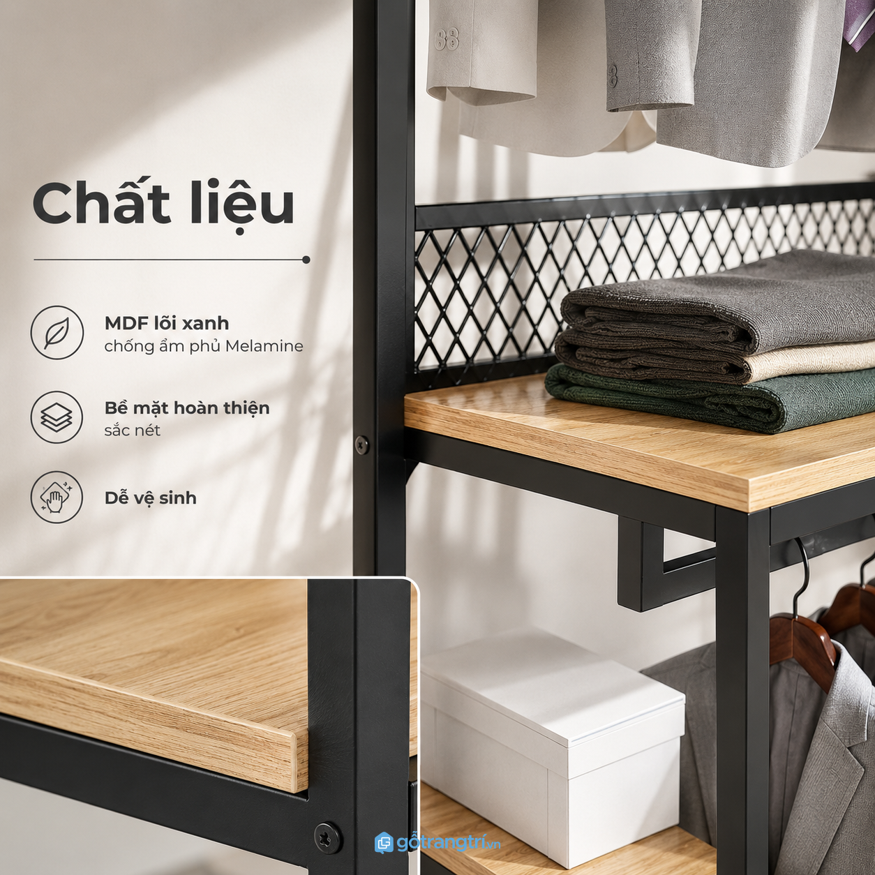 Khung kim loại phối đợt gỗ dễ vệ sinh