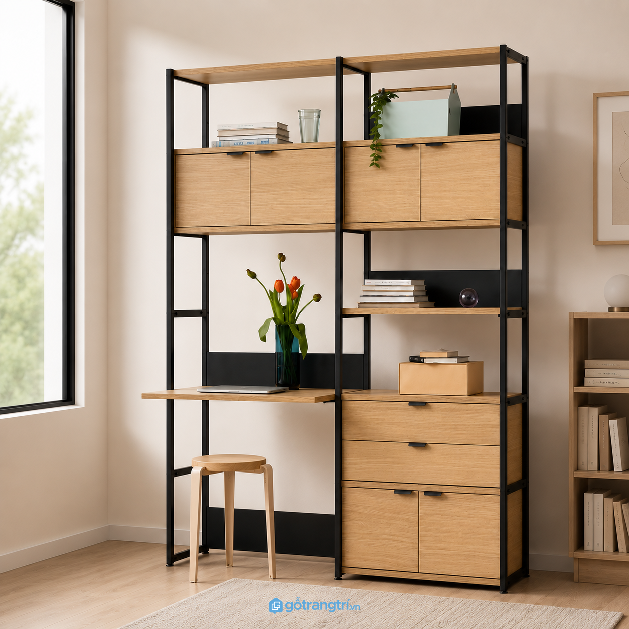 Khung sắt bền chắc kết hợp mặt gỗ dễ sử dụng