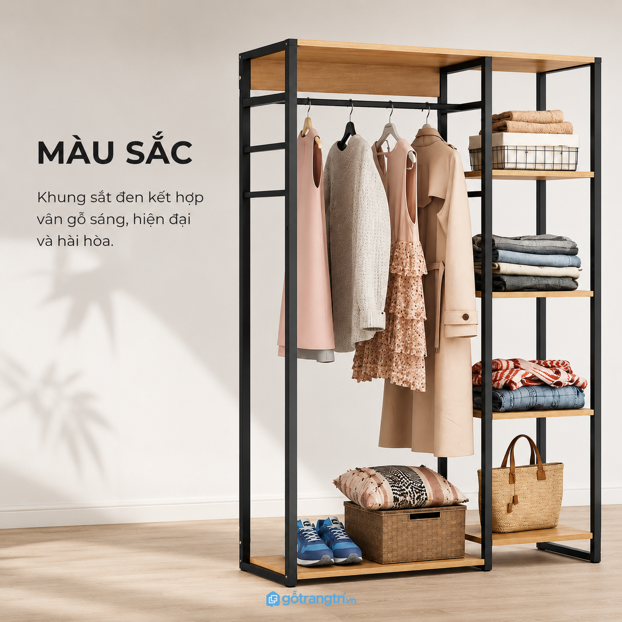 Khung sắt chắc chắn kết hợp mặt gỗ bền đẹp