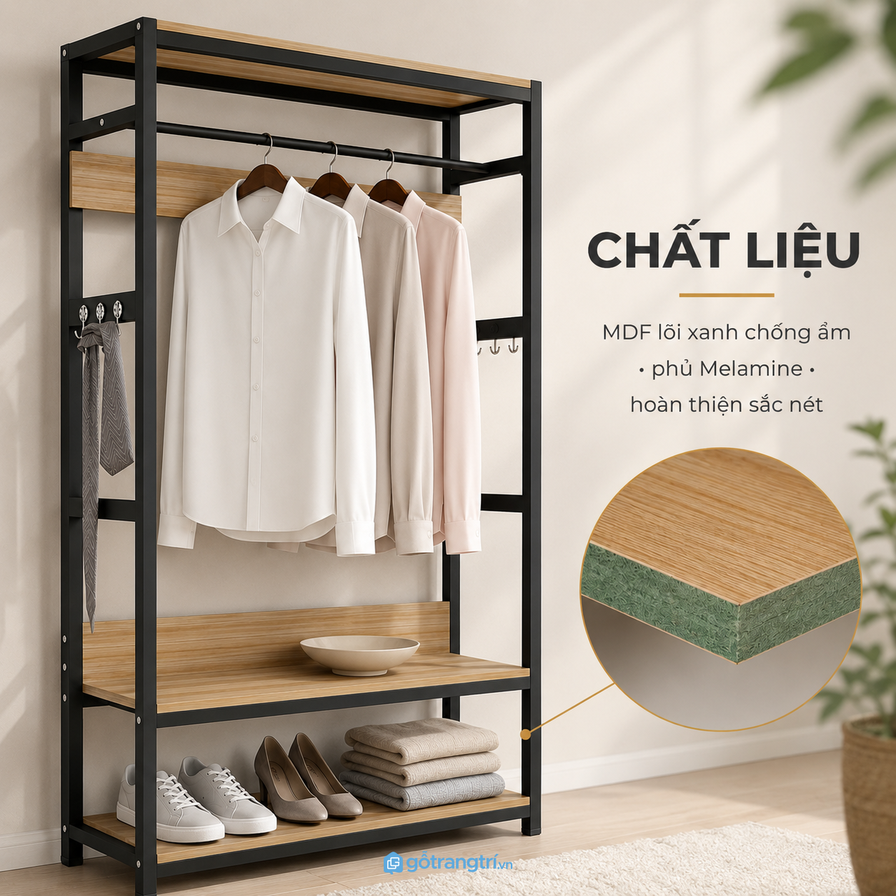 Khung thép chắc chắn kết hợp gỗ bền đẹp
