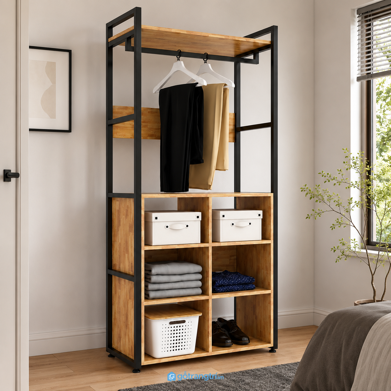 Khung thép chắc chắn kết hợp kệ gỗ bền đẹp