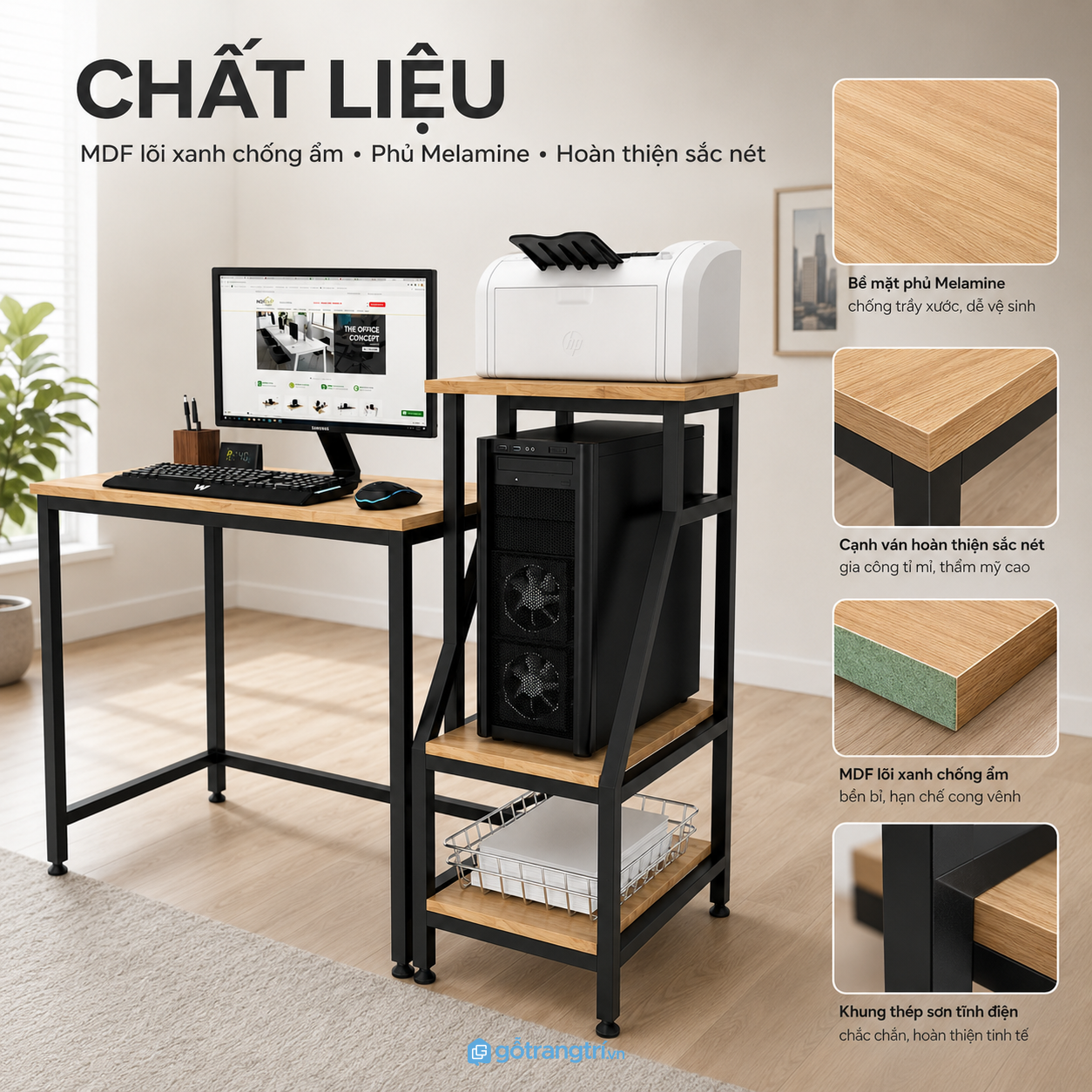 Khung thép chắc chắn kết hợp mặt gỗ bền đẹp Khung thép chắc chắn kết hợp mặt gỗ bền đẹp