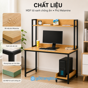 Khung thép sơn tĩnh điện bền chắc, mặt gỗ dễ vệ sinh