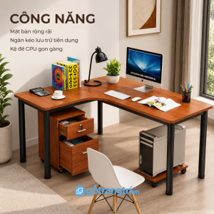 Mặt bàn rộng, hộc tủ và kệ CPU linh hoạt