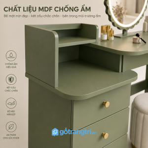 Mặt bàn rộng kết hợp gương LED tiện dụng