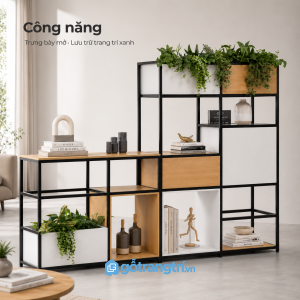 Nhiều ô trưng bày kết hợp khu vực trồng cây