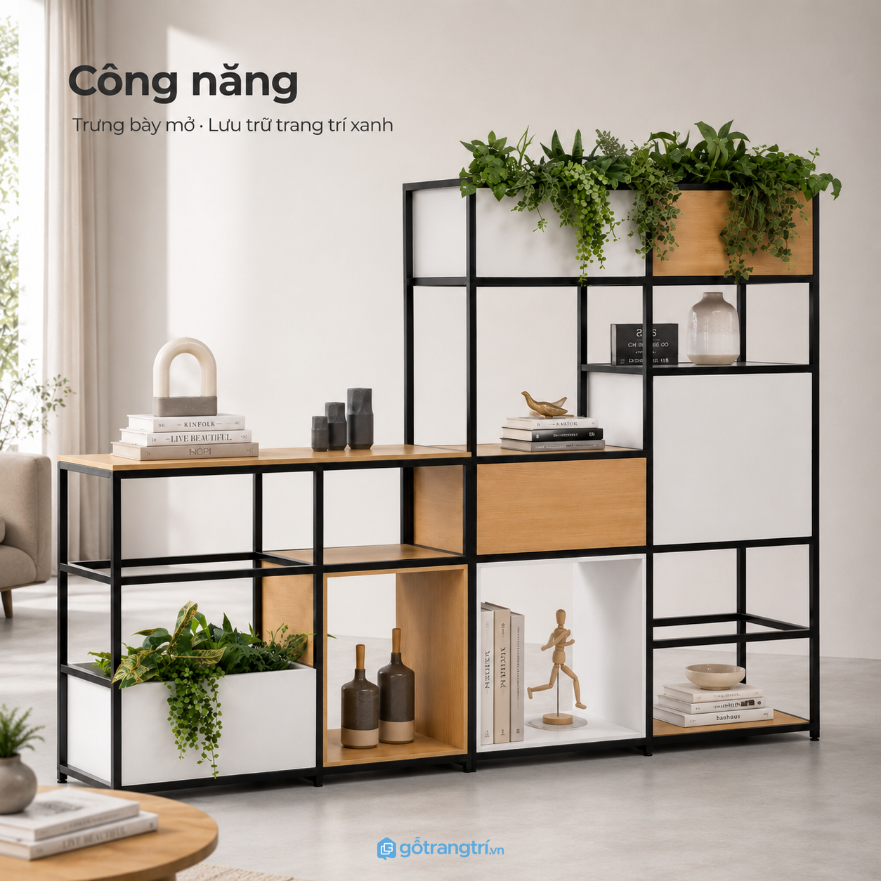 Nhiều ô trưng bày kết hợp khu vực trồng cây