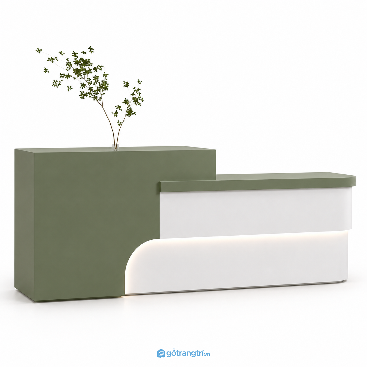 Quầy lễ tân chữ L hiện đại màu xanh olive GHS-4016 Quầy lễ tân chữ L hiện đại màu xanh olive GHS-4016