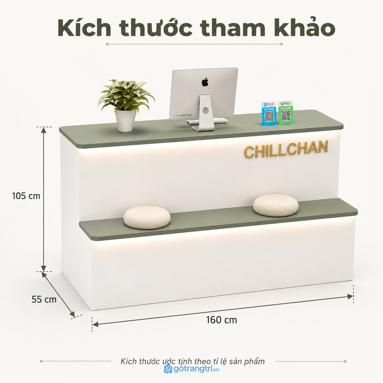 Quầy lễ tân hiện đại màu trắng xanh có đèn LED cho spa, showroom và văn phòng Quầy lễ tân hiện đại màu trắng xanh có đèn LED cho spa, showroom và văn phòng
