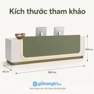 Quầy lễ tân hiện đại màu trắng xanh có đèn LED tạo ấn tượng chuyên nghiệp