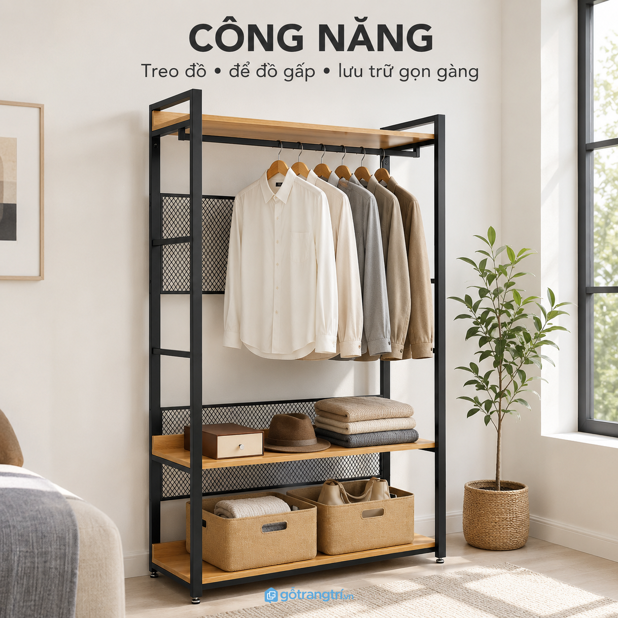 Thanh treo kết hợp ba tầng lưu trữ tiện dụng