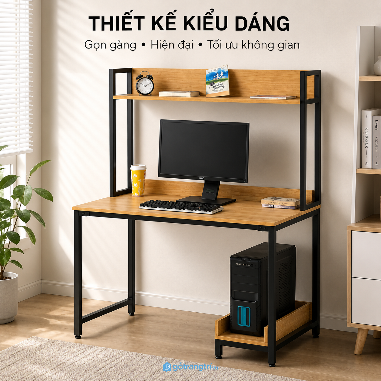 Thiết kế hiện đại kết hợp kệ lưu trữ tiện dụng