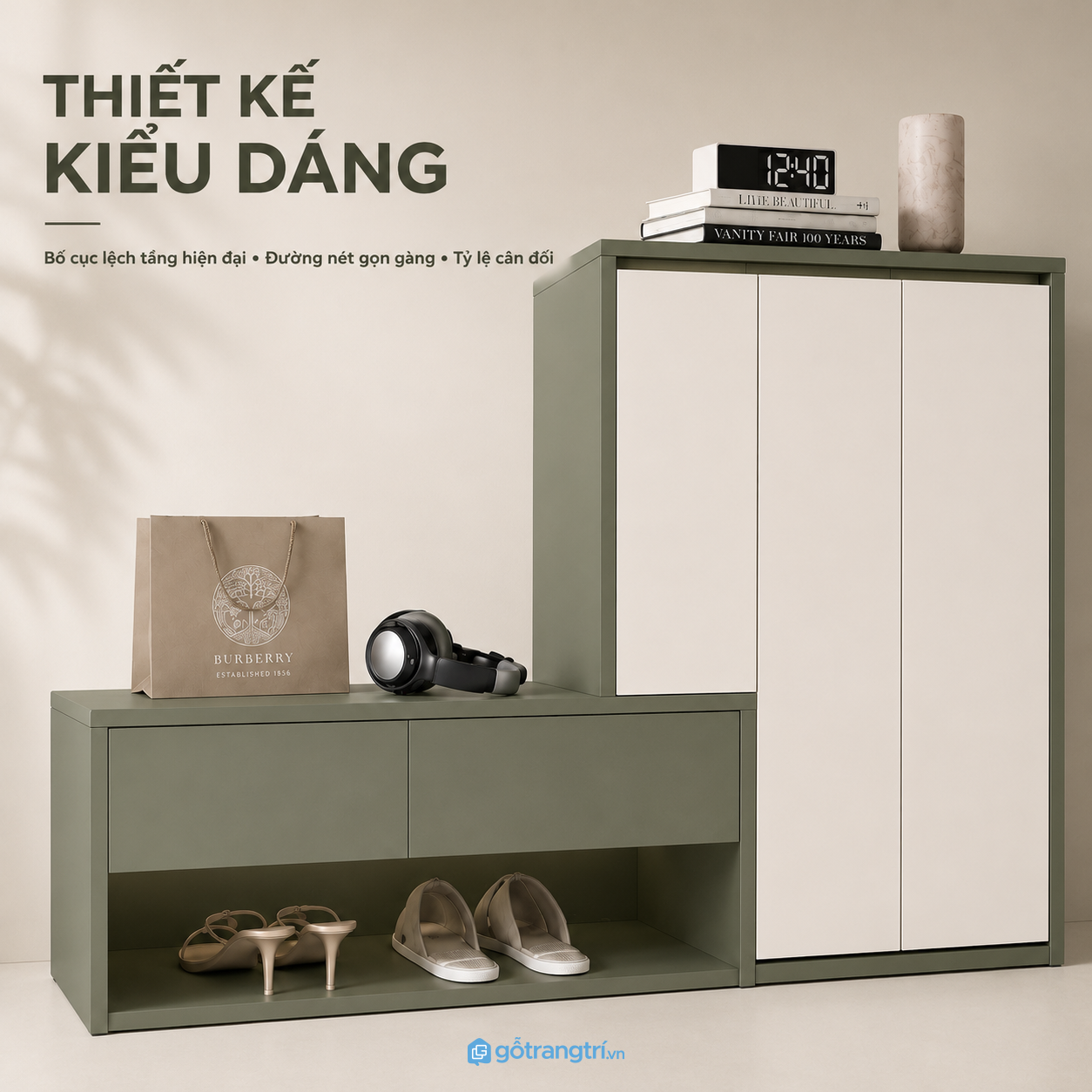 Thiết kế hiện đại với dáng tủ thấp – cao tiện dụng