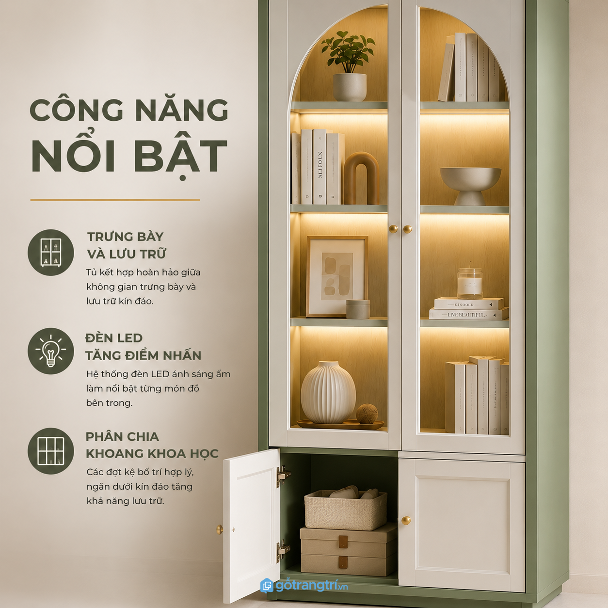 Thiết kế hiện đại với điểm nhấn cửa kính và ô vòm trang trí