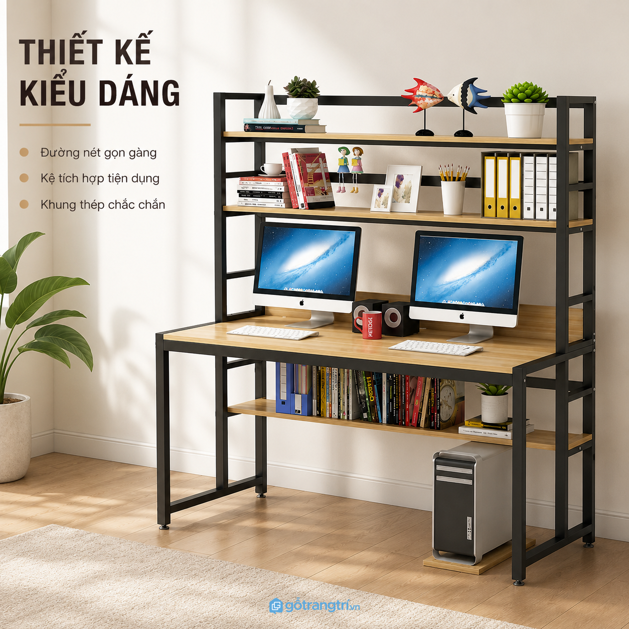 Thiết kế hiện đại với hệ kệ lưu trữ tiện lợi