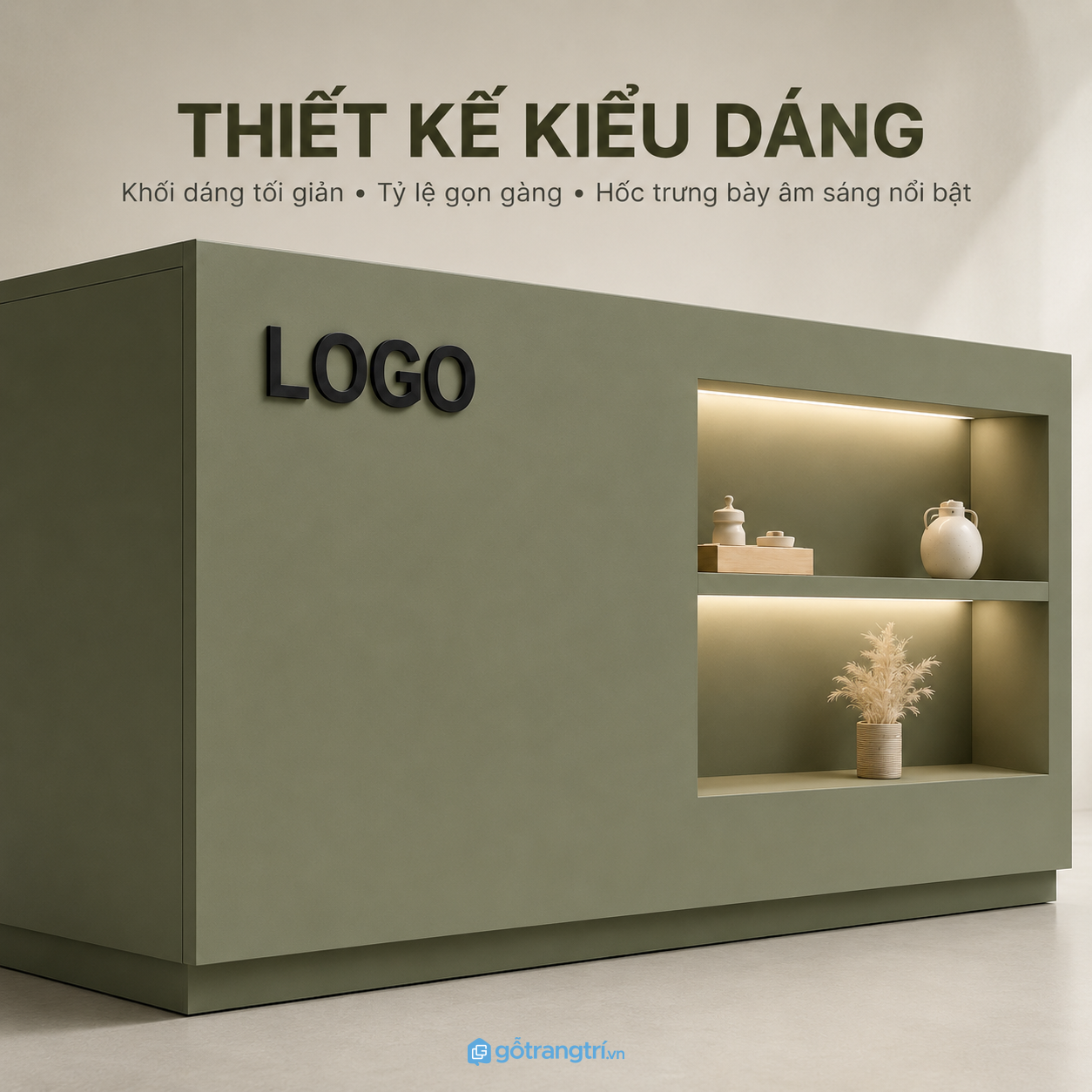 Thiết kế tối giản kết hợp khu vực trưng bày nổi bật Thiết kế tối giản kết hợp khu vực trưng bày nổi bật