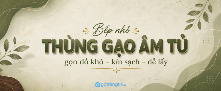 Thùng gạo âm tủ bếp cho bếp nhỏ: gọn đồ khô, kín sạch, lấy gạo dễ hơn