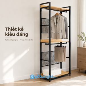 Tối ưu lưu trữ với hai thanh treo và nhiều tầng kệ