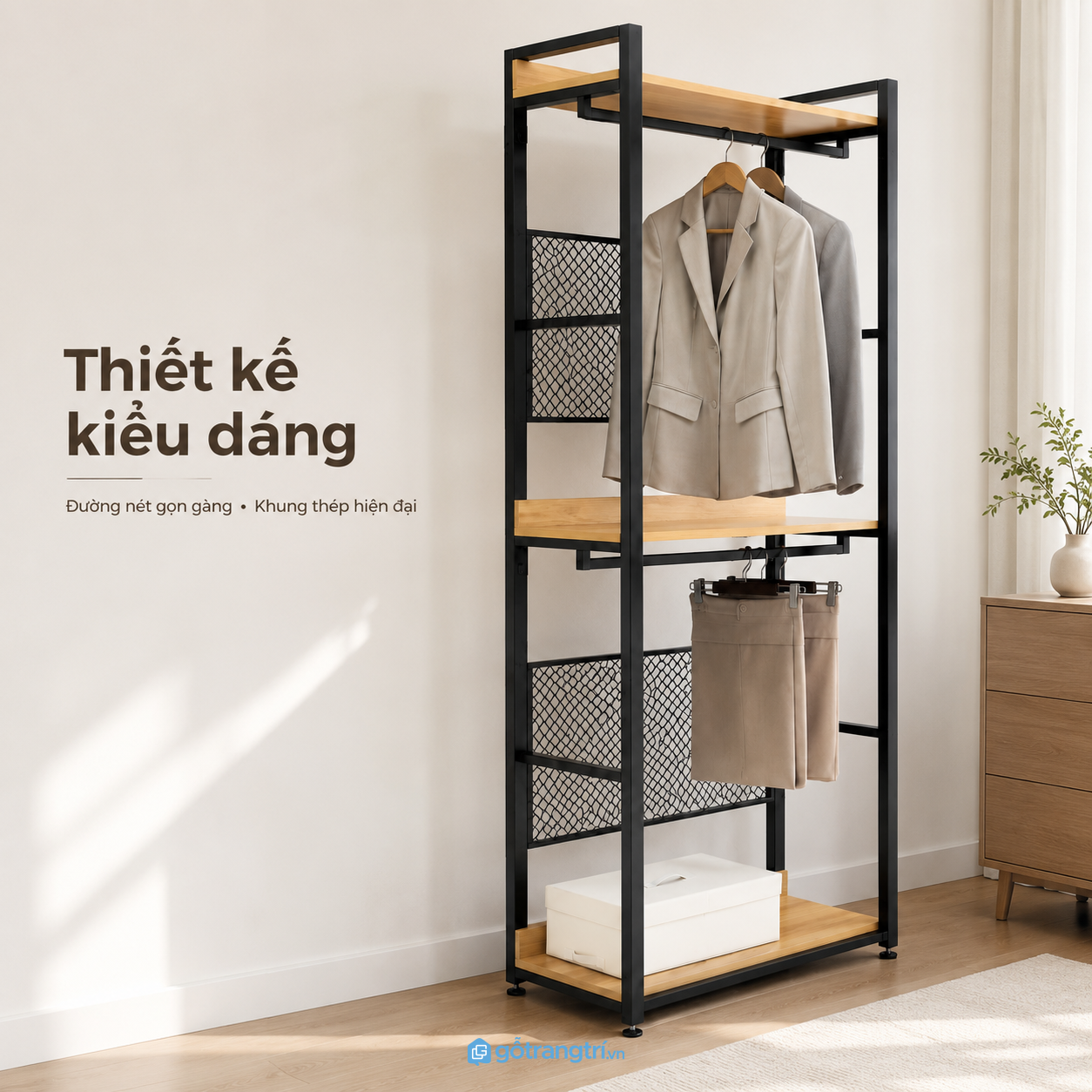 Tối ưu lưu trữ với hai thanh treo và nhiều tầng kệ