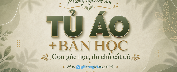 Tủ áo liền bàn học cho phòng ngủ trẻ em: gọn góc học, đủ chỗ cất đồ