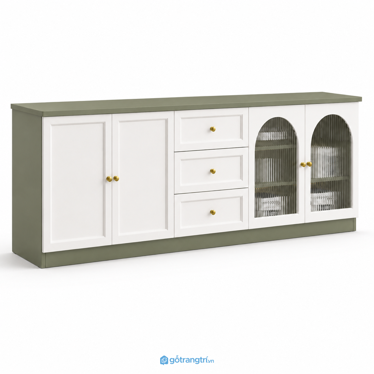 Tủ buffet phòng ăn cánh kính hiện đại GHS-5076 - 180x40x80cm - Xanh olive - GHS-5076a