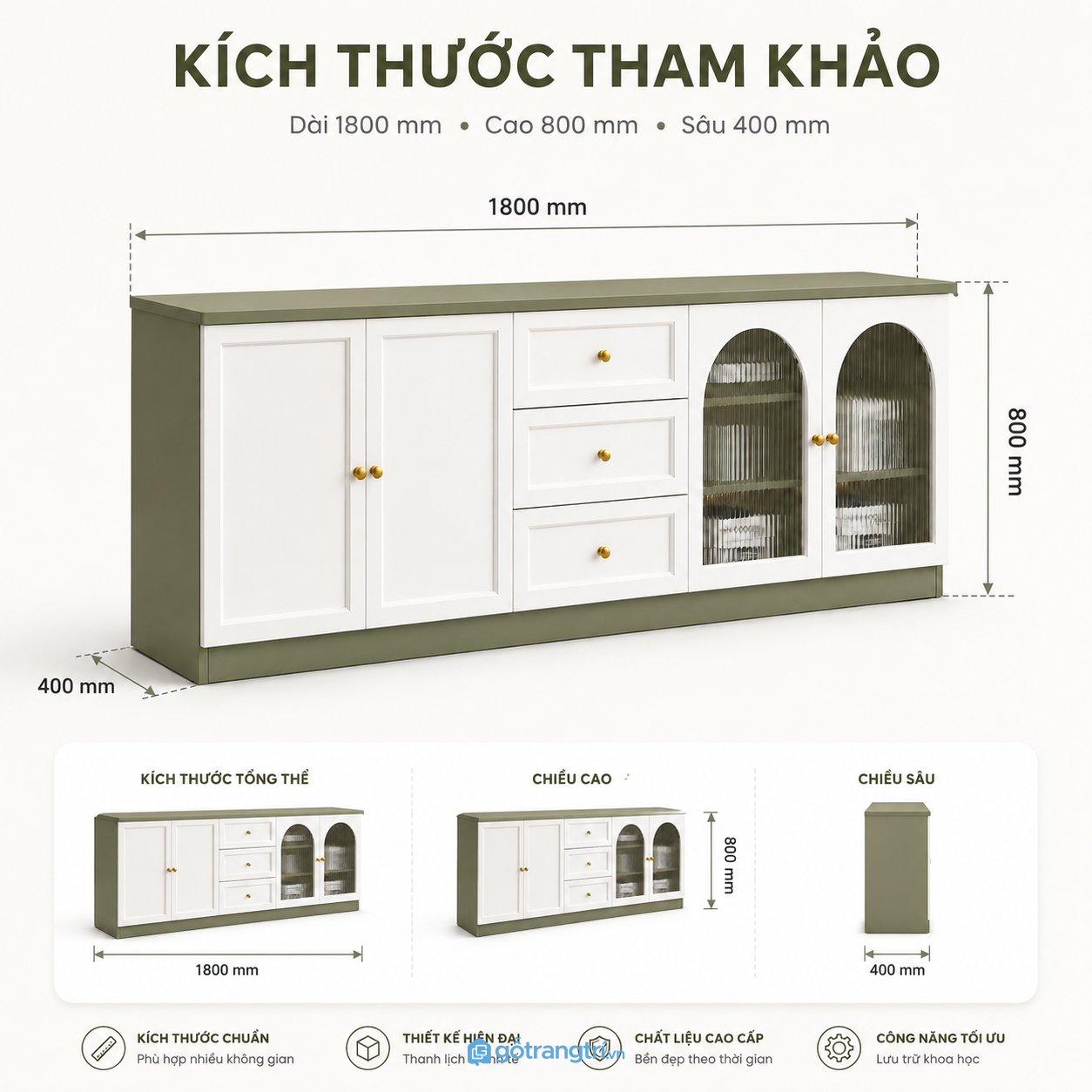 Tủ buffet phòng ăn cánh kính hiện đại tối ưu lưu trữ và trang trí không gian