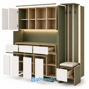 Tủ giày kịch trần xanh olive có ghế ngồi GHS-5075 - hình ảnh thực tế 1